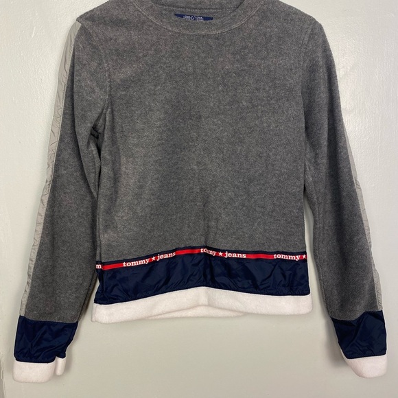 Tommy Jeans Gray Fleece Pullover Top with Trim - Women's Small - Picture 2 of 7